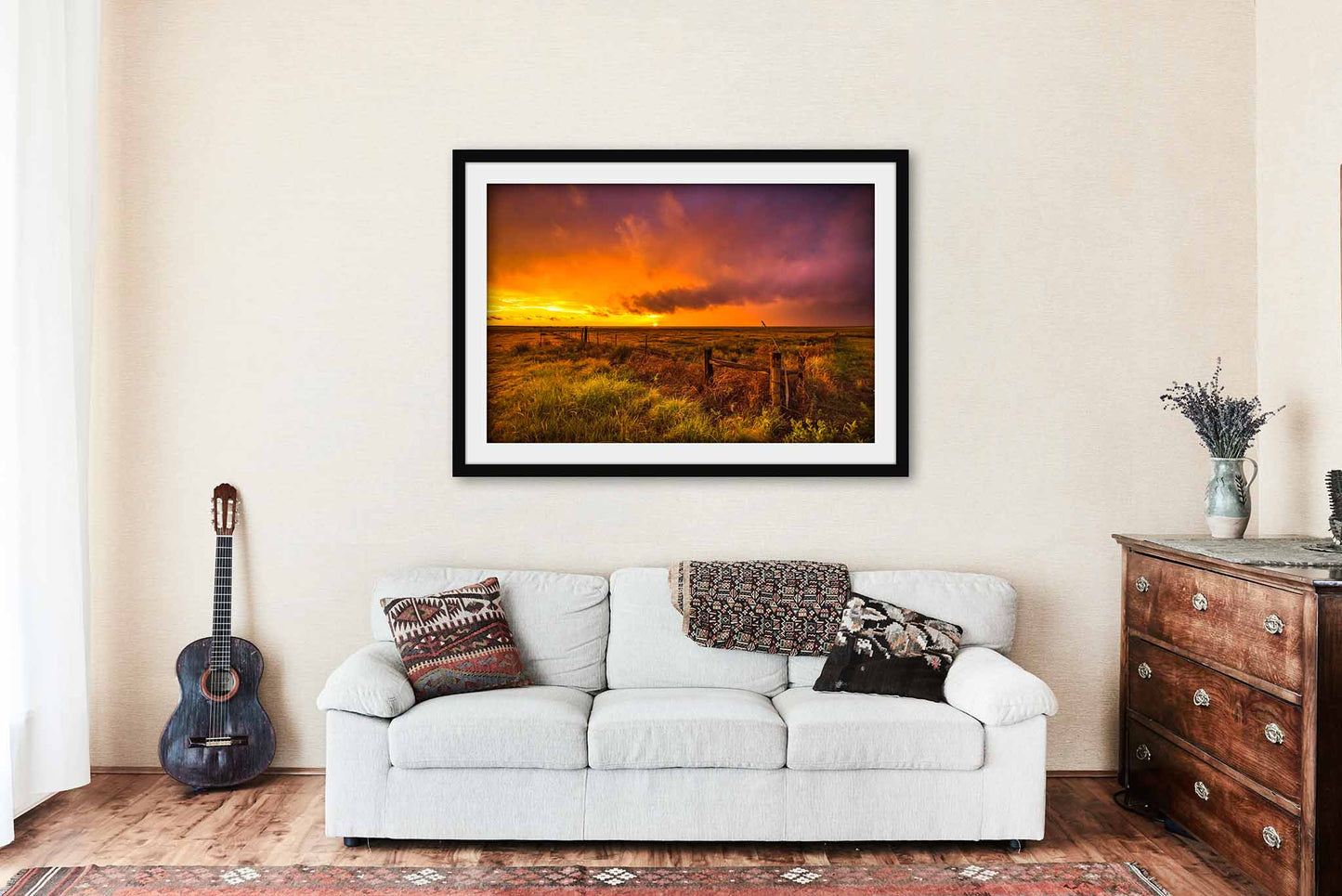 Prairie Sunset Framed and Matted Print | Great Plains Photo | Stormy Sky Decor | Oklahoma Landscape Photography | Western Wall Art | Ready to Hang