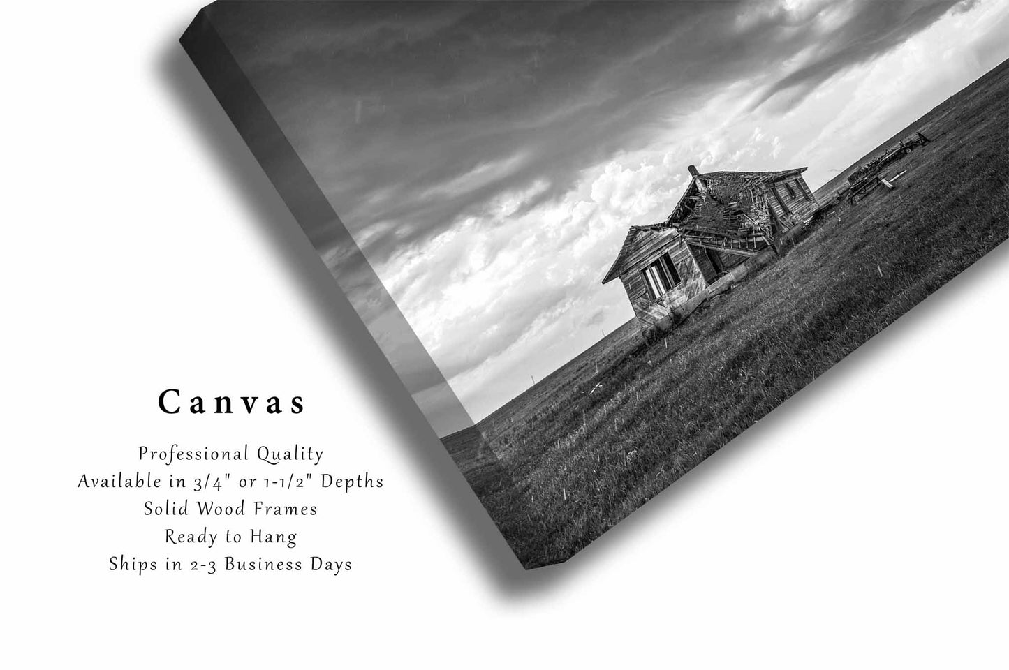 Abandoned Canvas | Old Homestead Gallery Wrap | Black and White Photography | Oklahoma Storm Wall Art | Western Prairie Decor | Ready to Hang