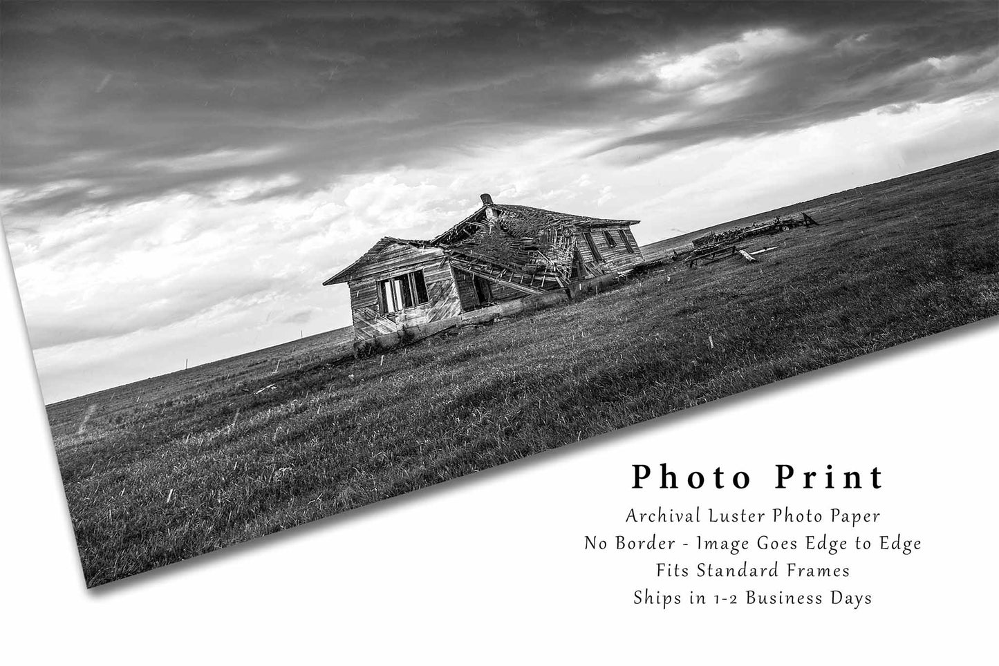 Abandoned Photography Print | Old Homestead Picture | Black and White Wall Art | Oklahoma Storm Photo | Western Prairie Decor | Not Framed