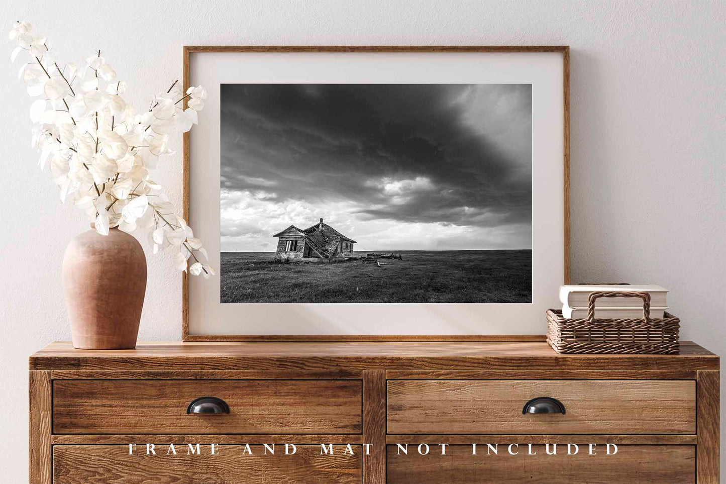 Abandoned Photography Print | Old Homestead Picture | Black and White Wall Art | Oklahoma Storm Photo | Western Prairie Decor | Not Framed