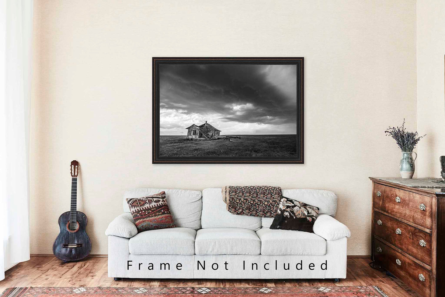 Abandoned Photography Print | Old Homestead Picture | Black and White Wall Art | Oklahoma Storm Photo | Western Prairie Decor | Not Framed