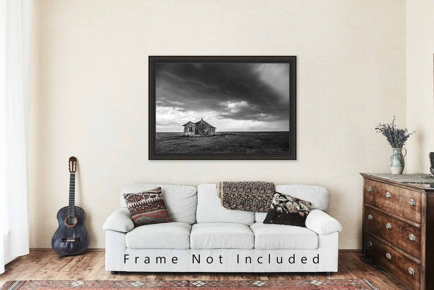 Great Plains Photography Print (Not Framed) Black and White Picture of Storm Over Abandoned House in Oklahoma Prairie Wall Art Farmhouse Decor