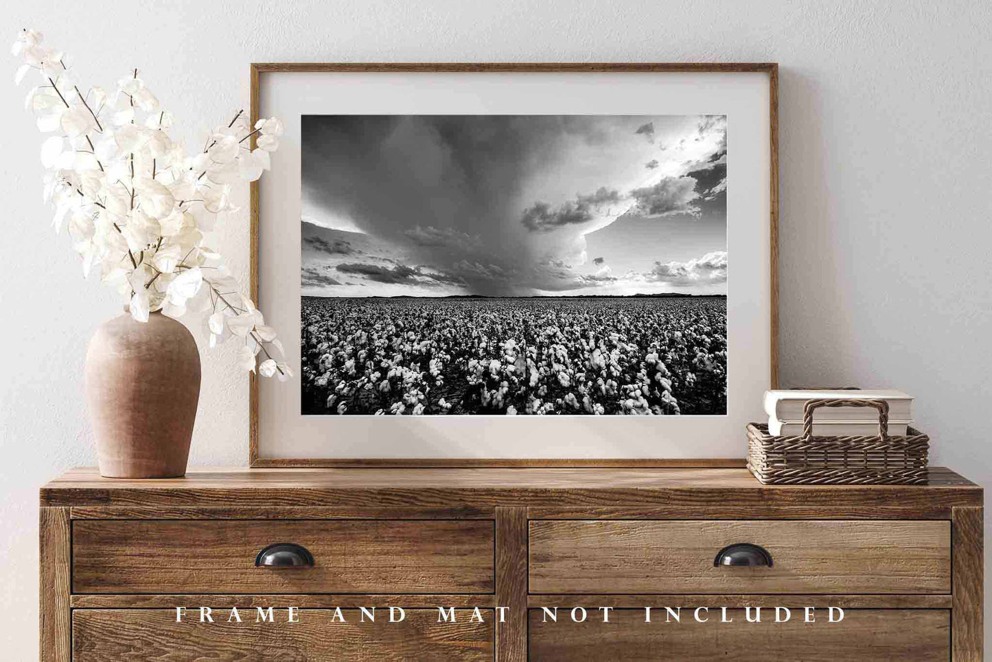 Cotton Field Photography Print | Black and White Picture | Storm Wall Art | Oklahoma Photo | Farmhouse Decor | Not Framed