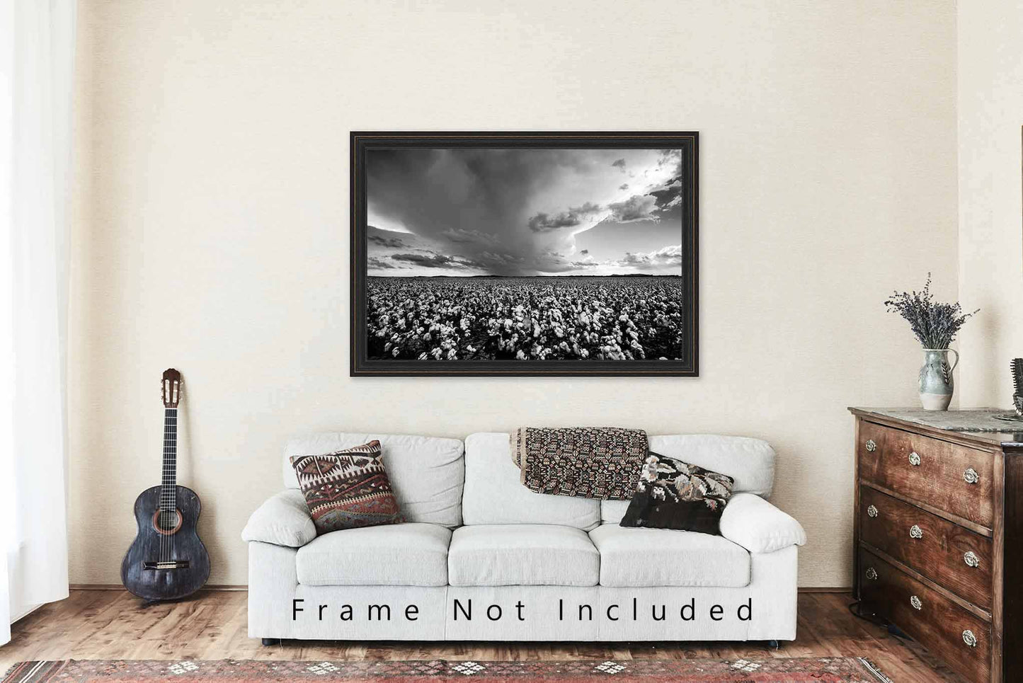 Cotton Field Photography Print | Black and White Picture | Storm Wall Art | Oklahoma Photo | Farmhouse Decor | Not Framed