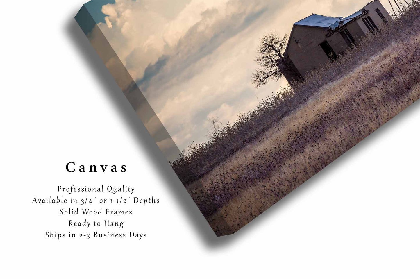 Abandoned House and Windmill Canvas | Prairie Gallery Wrap | Great Plains Photography | Oklahoma Landscape Wall Art | Farmhouse Decor | Ready to Hang