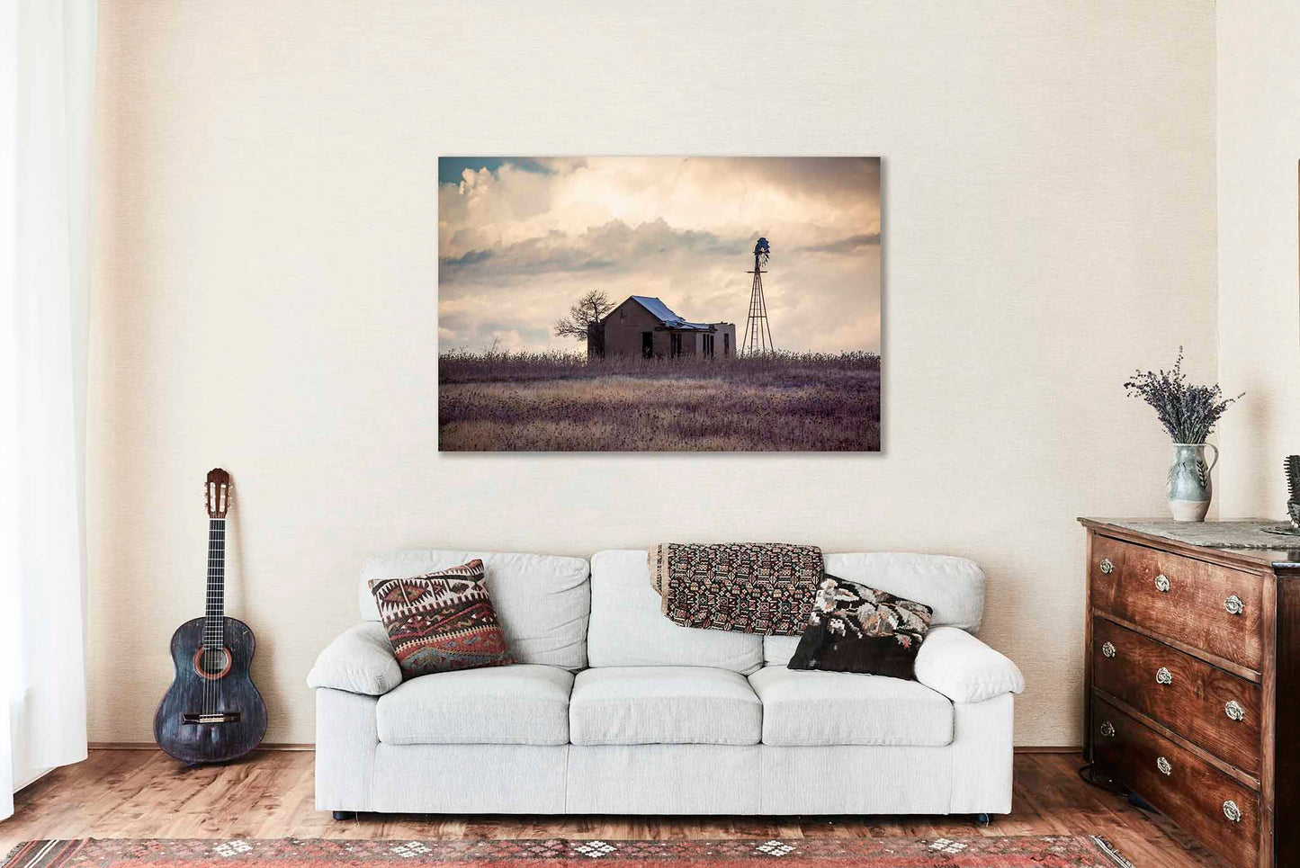 Abandoned House and Windmill Canvas | Prairie Gallery Wrap | Great Plains Photography | Oklahoma Landscape Wall Art | Farmhouse Decor | Ready to Hang