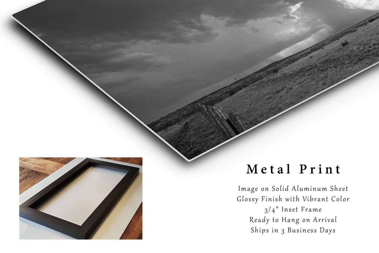 Storm Metal Print | Thunderstorm Photography | Black and White Wall Art | West Texas Photo | Western Decor | Ready to Hang