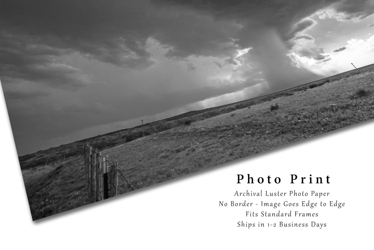 West Texas Photography Print - Black and White Picture of Rain Shaft in Storm Over Desert Plains Weather Thunderstorm Wall Art Photo Decor