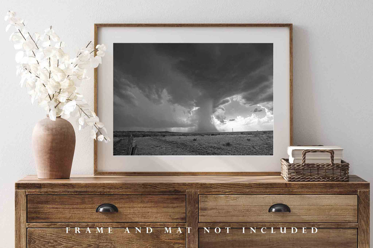 West Texas Photography Print - Black and White Picture of Rain Shaft in Storm Over Desert Plains Weather Thunderstorm Wall Art Photo Decor