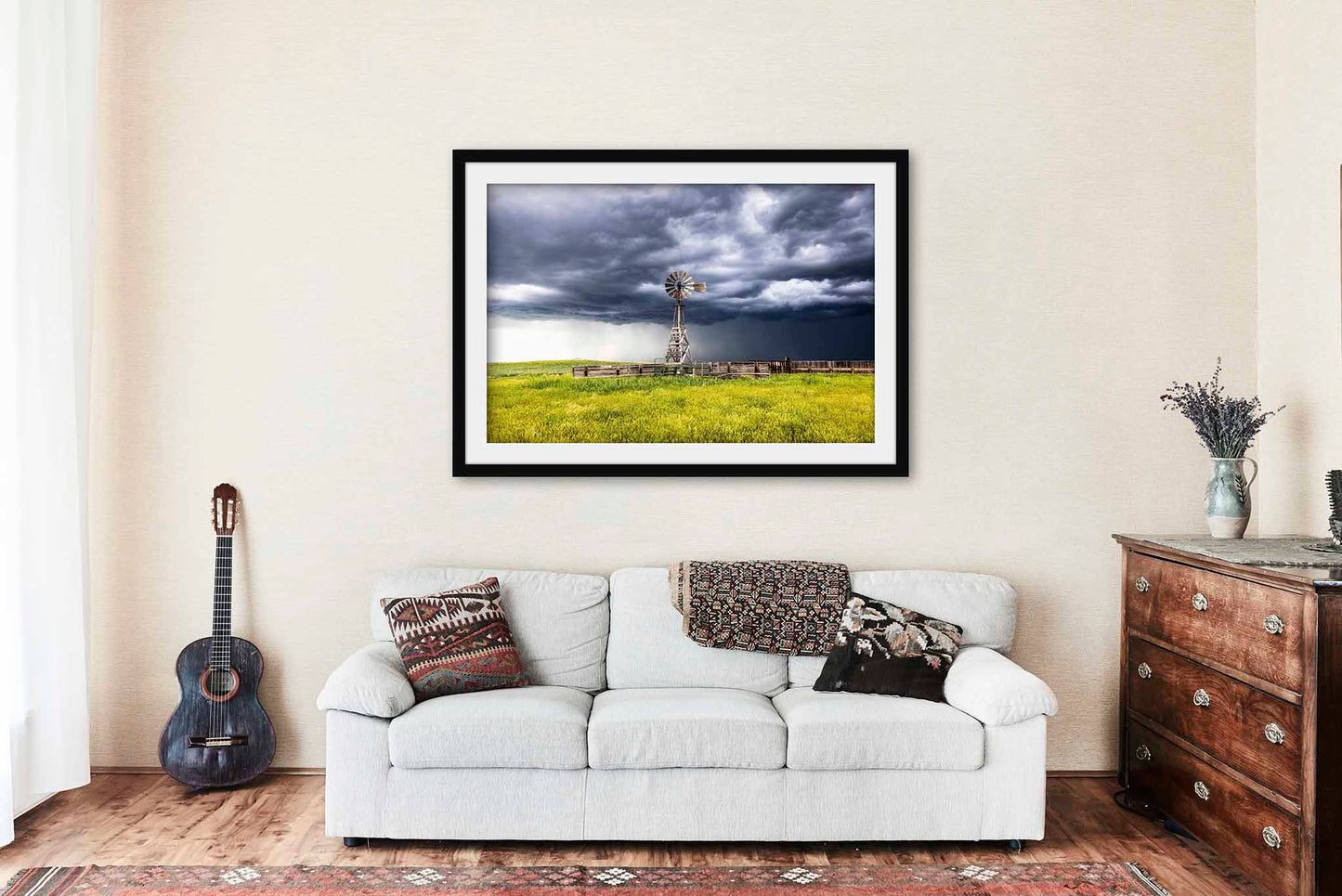 Old Windmill Framed and Matted Print | Northern Plains Photo | Western Decor | Wyoming Landscape Photography | Farm and Ranch Wall Art | Ready to Hang