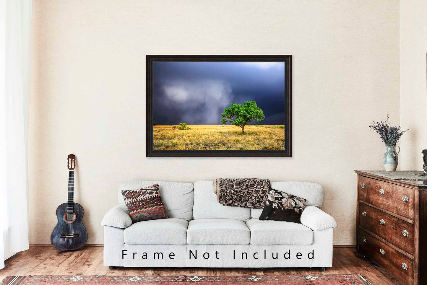 Rain Wrapped Storm Cloud and Lone Tree in Texas Photo Print (Unframed) | Thunderstorm Wall Art Weather Decor