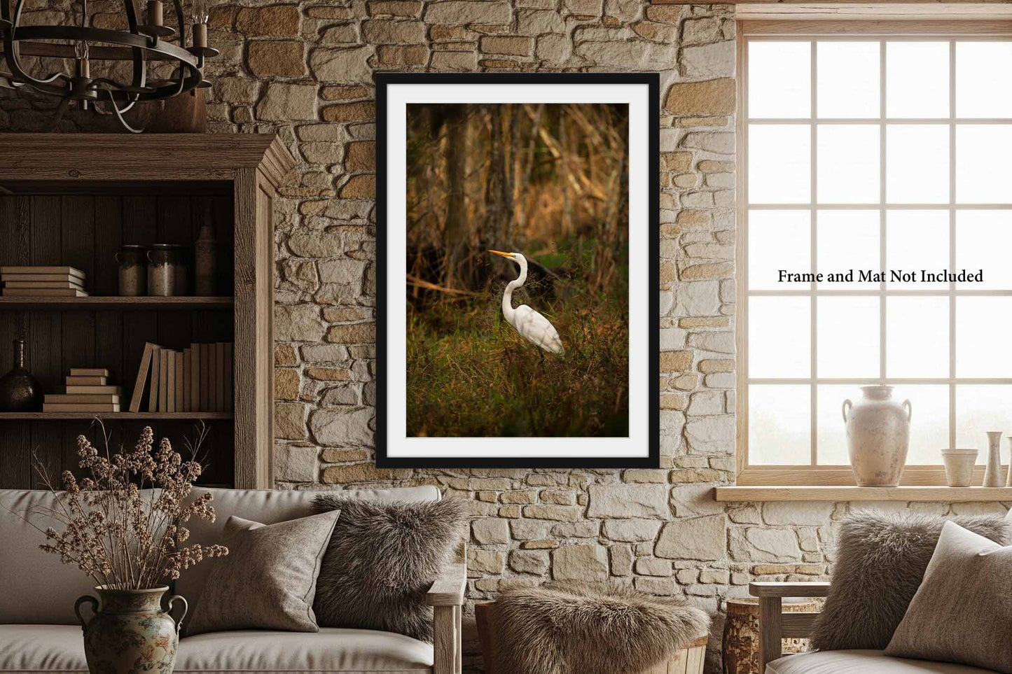 The Great Egret | Swamp Water Bird Photography Print | Vertical Louisiana Bayou Wildlife Wall Art | Unframed