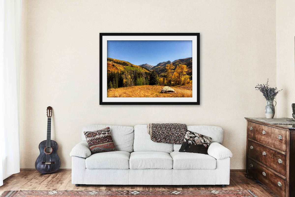 Starry Night Sky Over Mountains in Colorado Framed Print | Autumn Landscape Wall Art Rocky Mountain Decor
