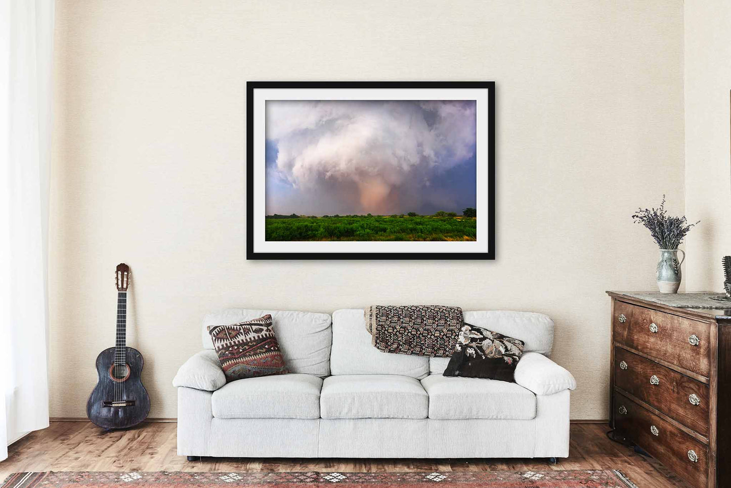 Large Dusty Tornado in Southwest Oklahoma Framed Print | Storm Wall Art Weather Decor