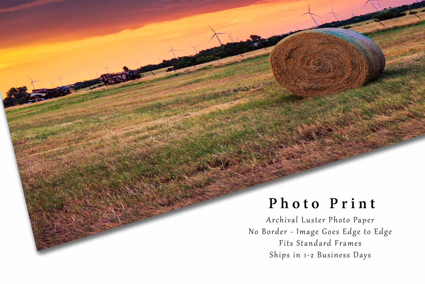 Round Hay Bale Photography Print | Farm and Country Picture | Stormy Sunset Wall Art | Oklahoma Photo | Farmhouse Decor | Not Framed