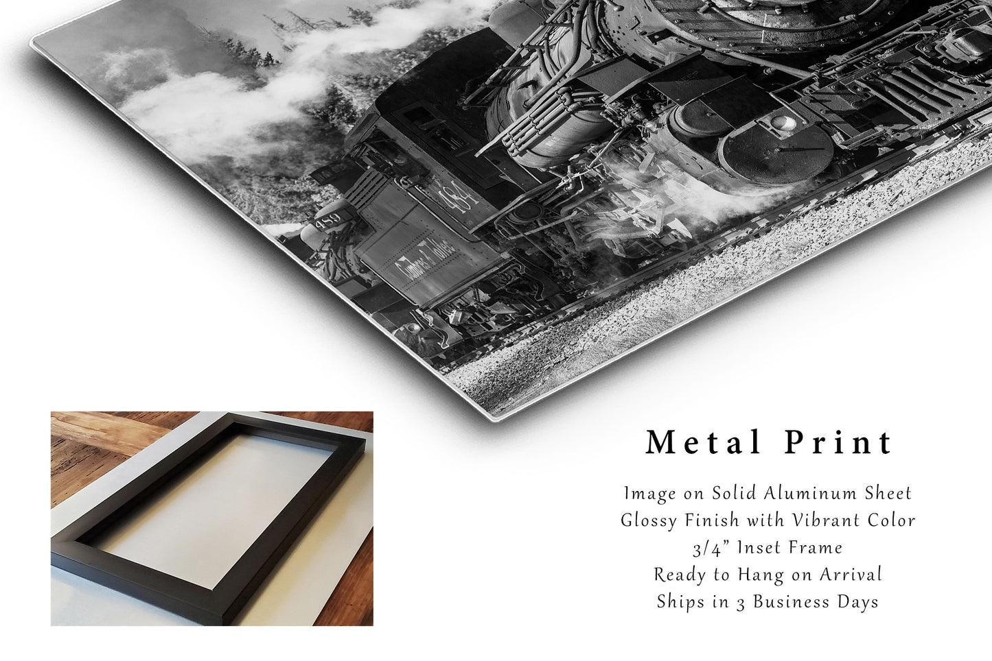Train Metal Print | Steam Engine Locomotive Photo |  Black and White Photography | Colorado Picture | Railroad Decor