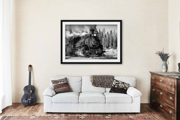 Framed Train Print | Steam Locomotive Wall Art | Black and White Photography | Colorado Photo | Railroad Decor
