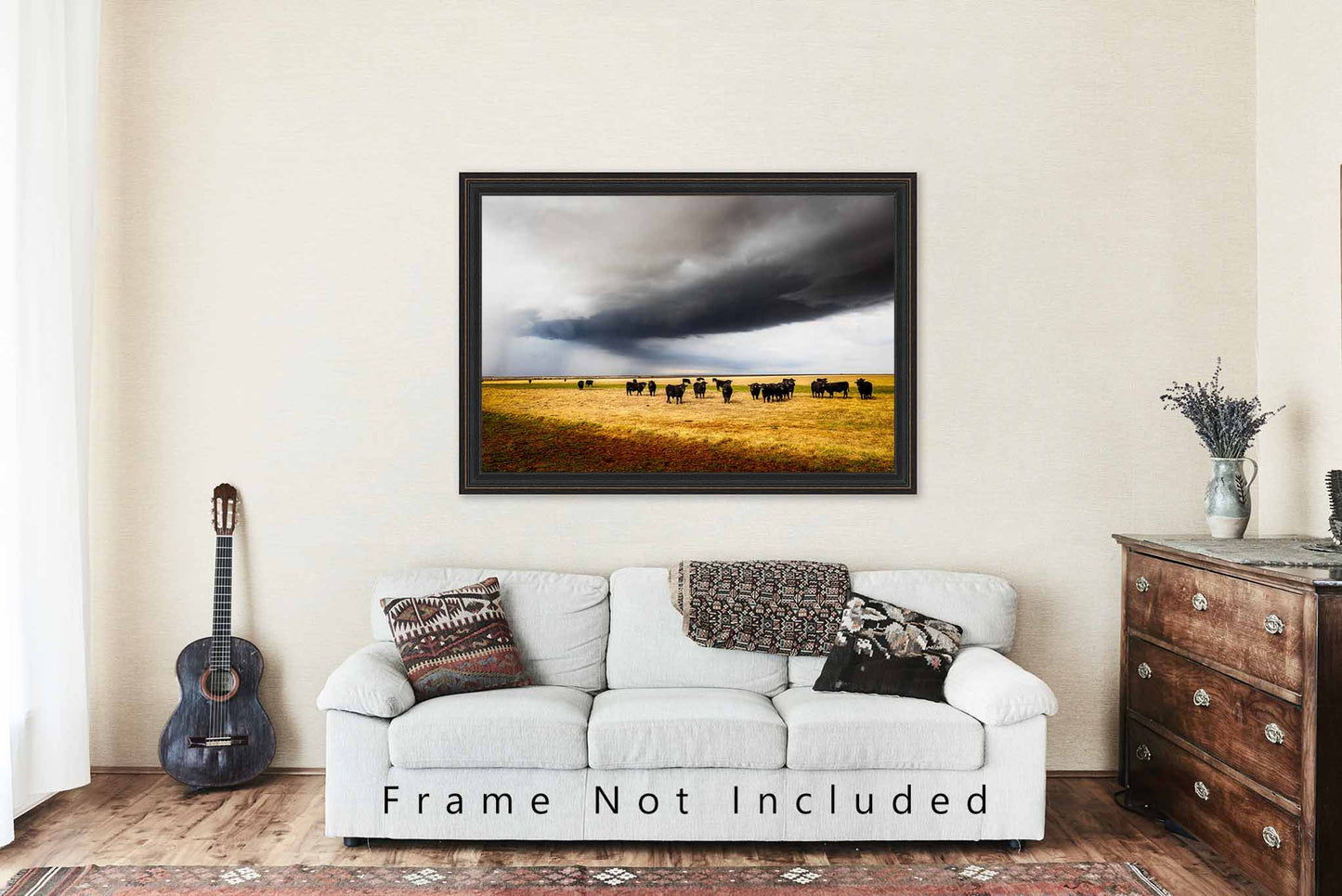 Cow Photography Print - Picture of Cattle Herd Under Thunderstorm on Stormy Spring Day in Texas Farm and Ranch Wall Art Western Decor