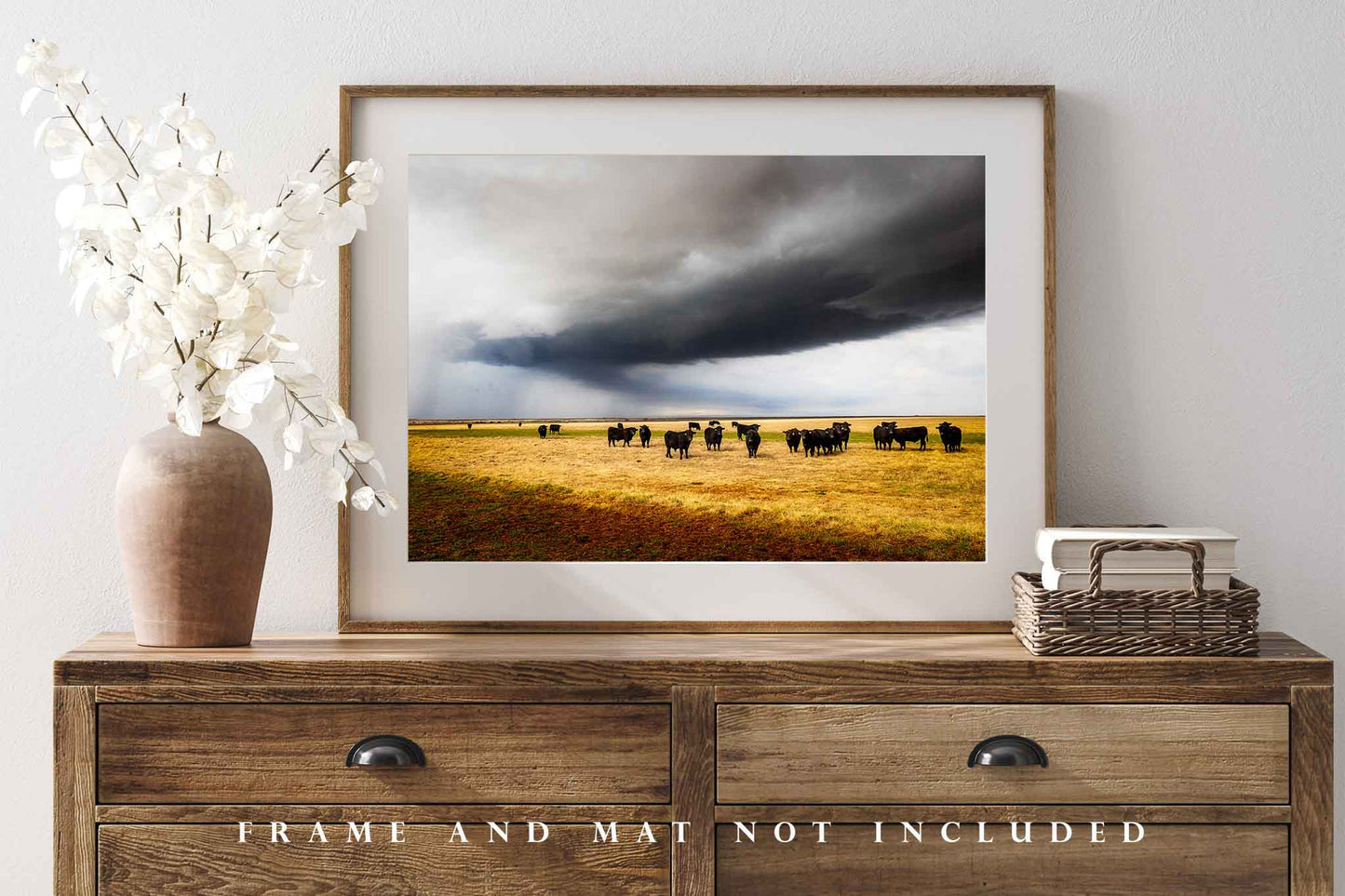 Cow Photography Print - Picture of Cattle Herd Under Thunderstorm on Stormy Spring Day in Texas Farm and Ranch Wall Art Western Decor