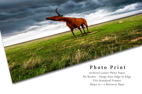 Western Photography Print - Picture of Giant Steel Longhorn Under Storm Clouds in Texas - Country Home Decor Ranch Wall Art Photo Artwork