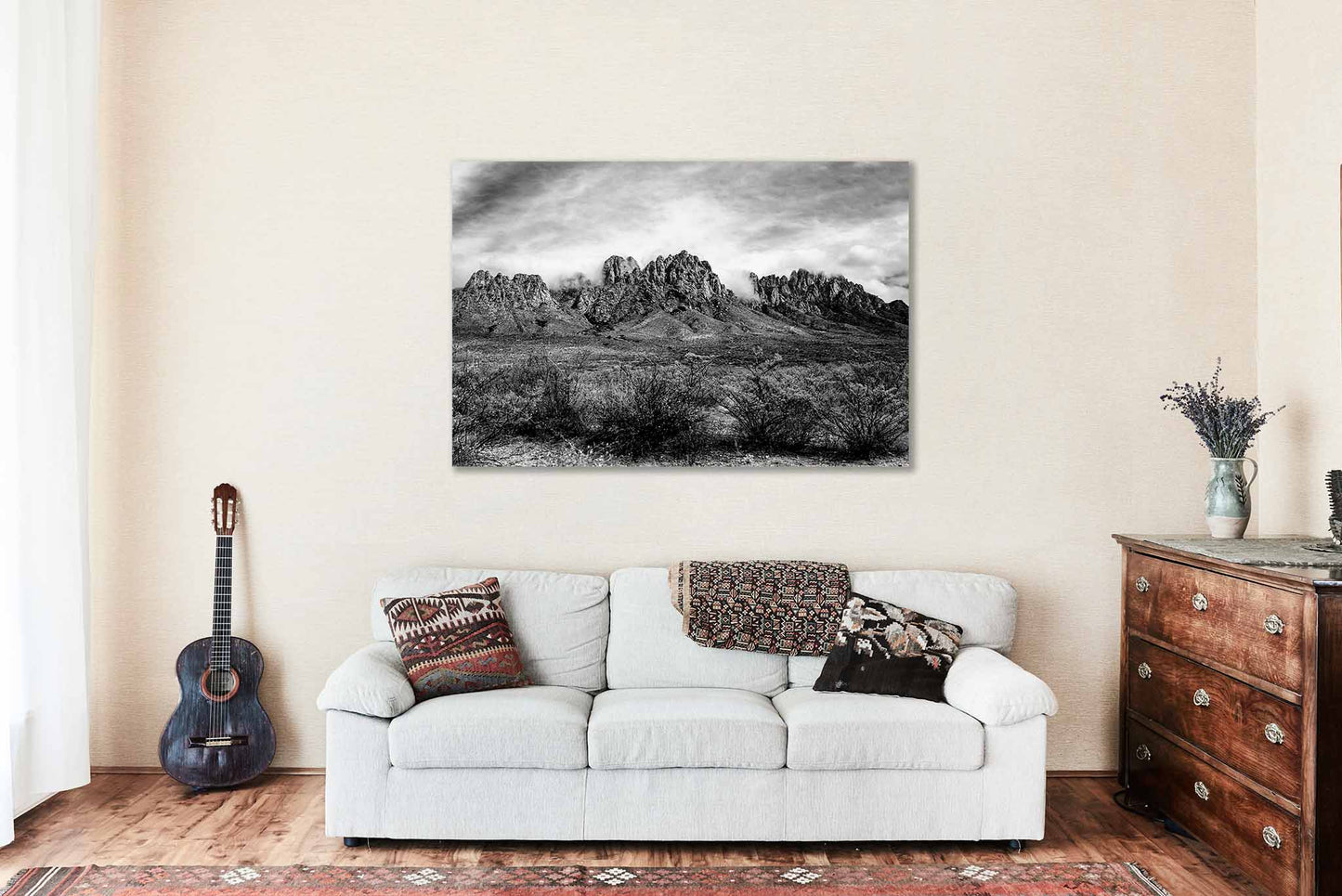Black and White Canvas Wall Art (Ready to Hang) Gallery Wrap of Organ Mountains near Las Cruces New Mexico Chihuahuan Desert Photography Southwest Decor