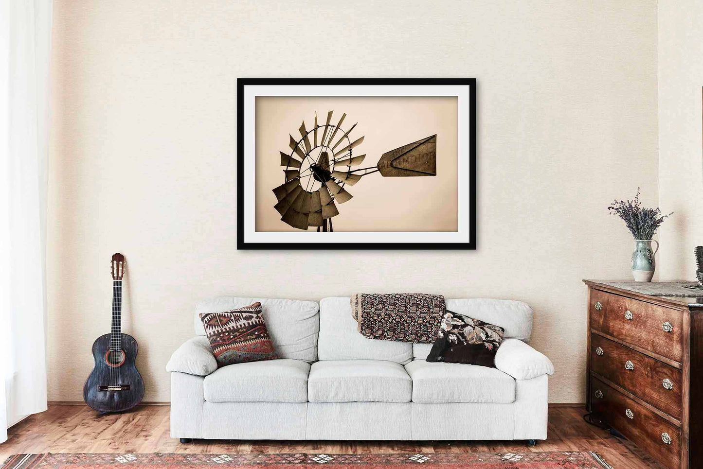 Windmill Framed and Matted Print | Country Photo | Iowa Decor | Sepia Photography | Farmhouse Wall Art | Ready to Hang