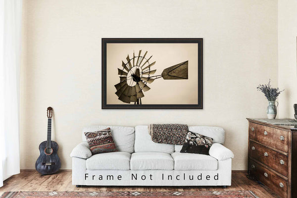 Farming Wall Art Photography Print - Picture of Windmill Head on Iowa Farm in Sepia Tone Rural Country Decor 4x6 to 30x45
