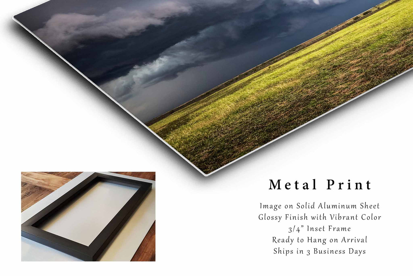 Storm Wall Art (Ready to Hang) Metal Print of Thunderstorm with Funnel Cloud on Stormy Day in Oklahoma Tornado Photography Weather Decor