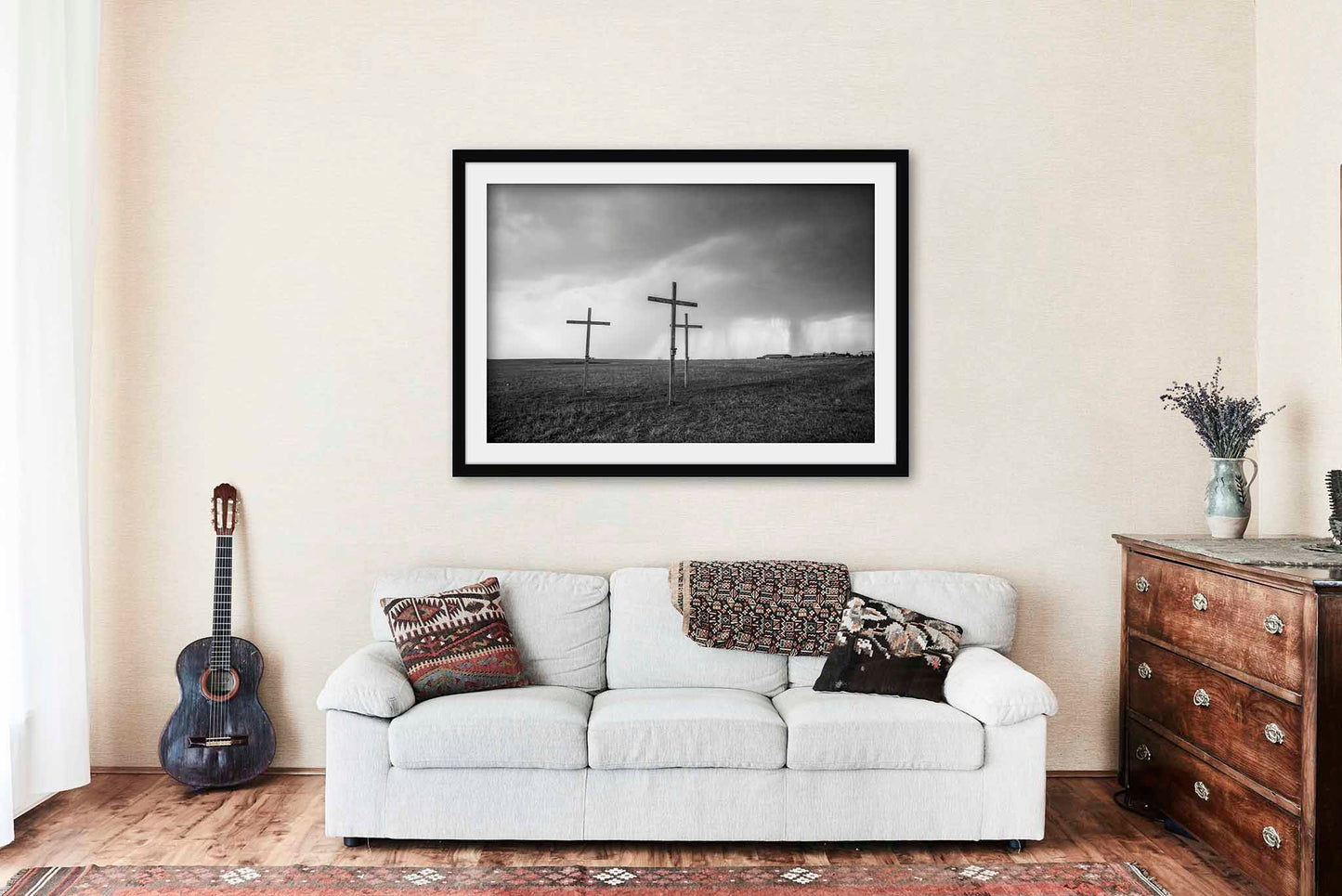 Three Crosses Framed and Matted Print | Black and White Photo | Spiritual Decor | Texas Photography | Christian Wall Art | Ready to Hang