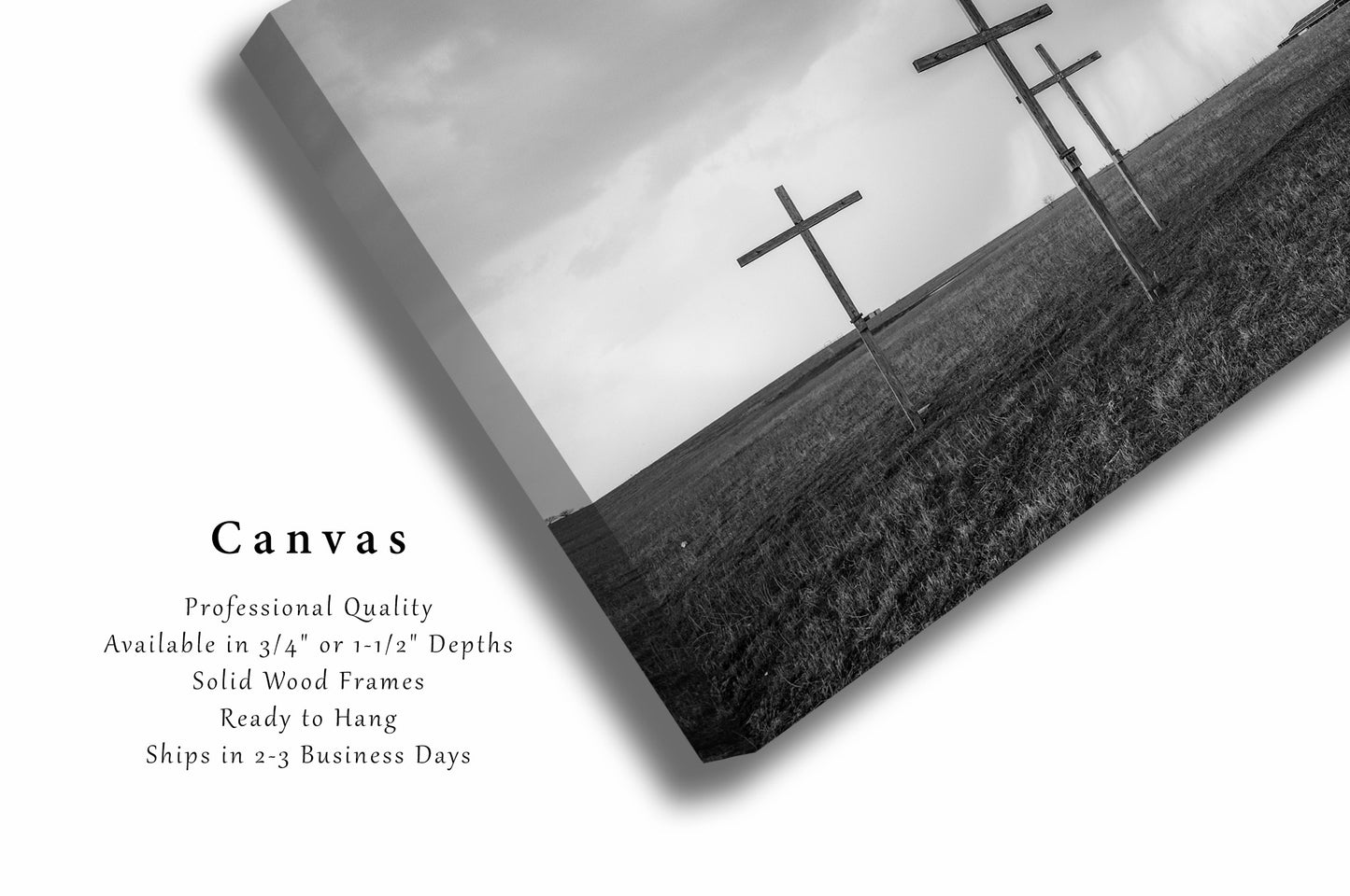 Canvas Wall Art | Three Wooden Crosses Photo | Christianity Gallery Wrap | Texas Photography | Black and White Picture | Religious Decor