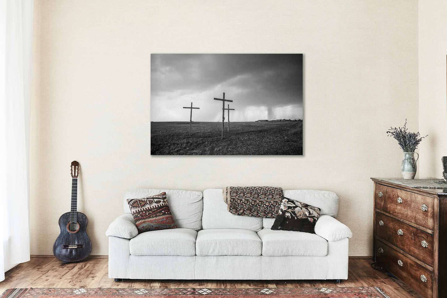 Spiritual Metal Print | Three Wooden Crosses Photo | Black and White Photography | Texas Picture | Christian Decor