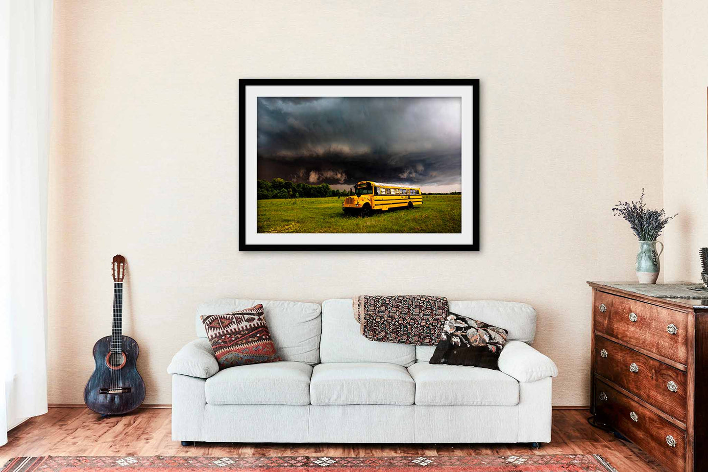 School Bus Framed and Matted Print | Storm Photo | Thunderstorm Decor | Oklahoma Photography | Classroom Wall Art | Ready to Hang