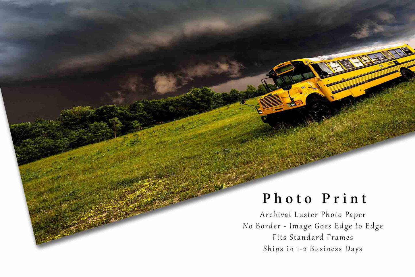 School Bus Photography Print | Storm Picture | Oklahoma Wall Art | Thunderstorm Photo | Classroom Decor | Not Framed