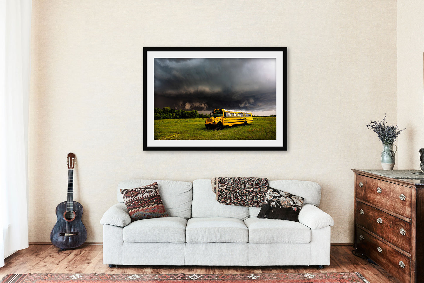 School Bus Framed and Matted Print | Storm Photo | Thunderstorm Decor | Oklahoma Photography | Classroom Wall Art | Ready to Hang