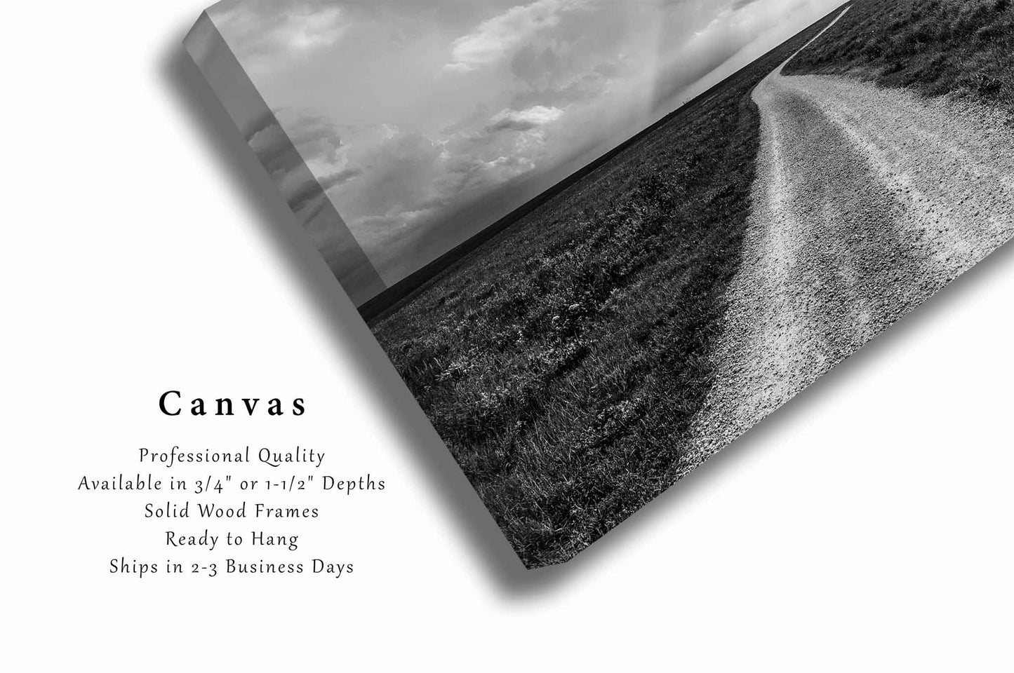 Flint Hills Canvas | Dirt Road Gallery Wrap | Black and White Photography | Kansas Wall Art | Prairie Decor | Ready to Hang