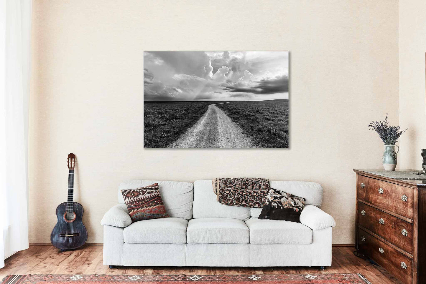 Flint Hills Canvas | Dirt Road Gallery Wrap | Black and White Photography | Kansas Wall Art | Prairie Decor | Ready to Hang