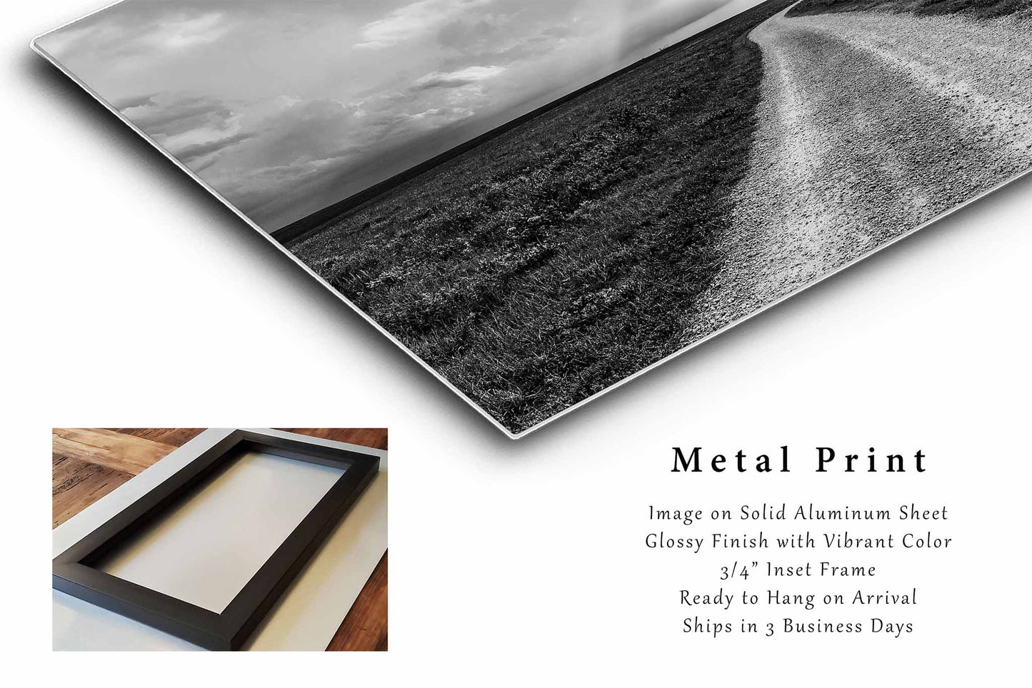 Flint Hills Metal Print | Dirt Road Photography | Black and White Wall Art | Kansas Photo | Prairie Decor | Ready to Hang