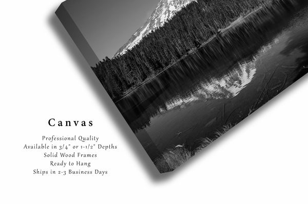 Pacific Northwest Canvas Wall Art - Black and White Gallery Wrap of Mount Rainier at Reflection Lake - Cascade Range Washington State Decor