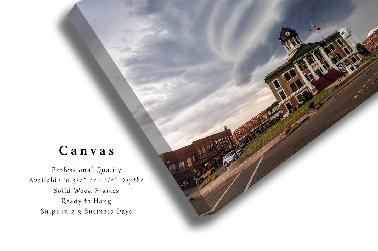 Storm Canvas Wall Art (Ready to Hang) Supercell Thunderstorm Over Courthouse in Oklahoma | Town Square Photography Weather Decor