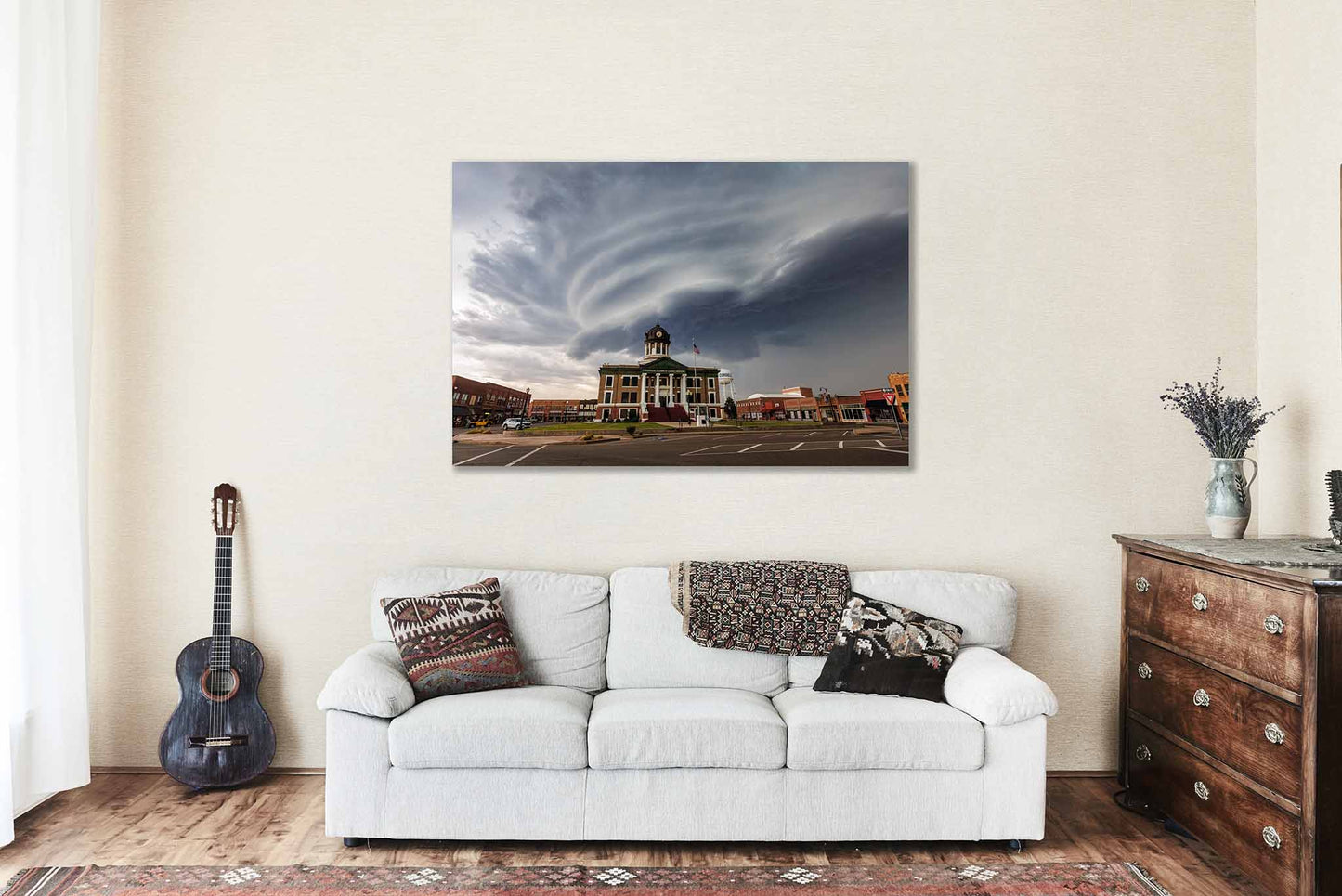 Storm Canvas Wall Art (Ready to Hang) Supercell Thunderstorm Over Courthouse in Oklahoma | Town Square Photography Weather Decor