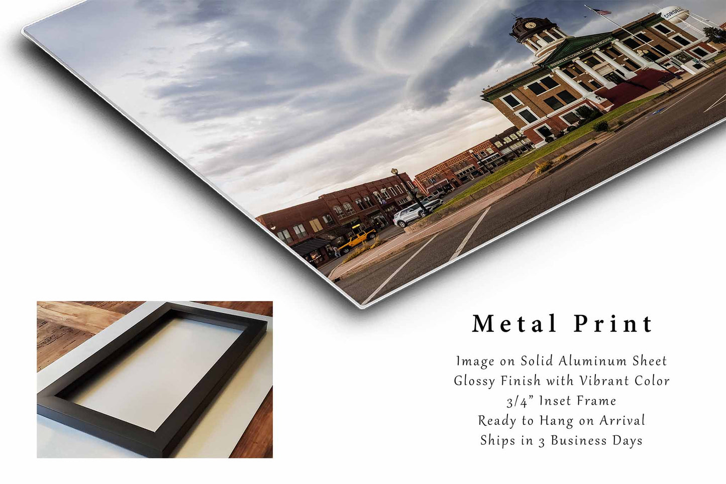 Storm Metal Print (Ready to Hang) Supercell Thunderstorm Over Courthouse in Oklahoma | Town Square Wall Art Weather Decor