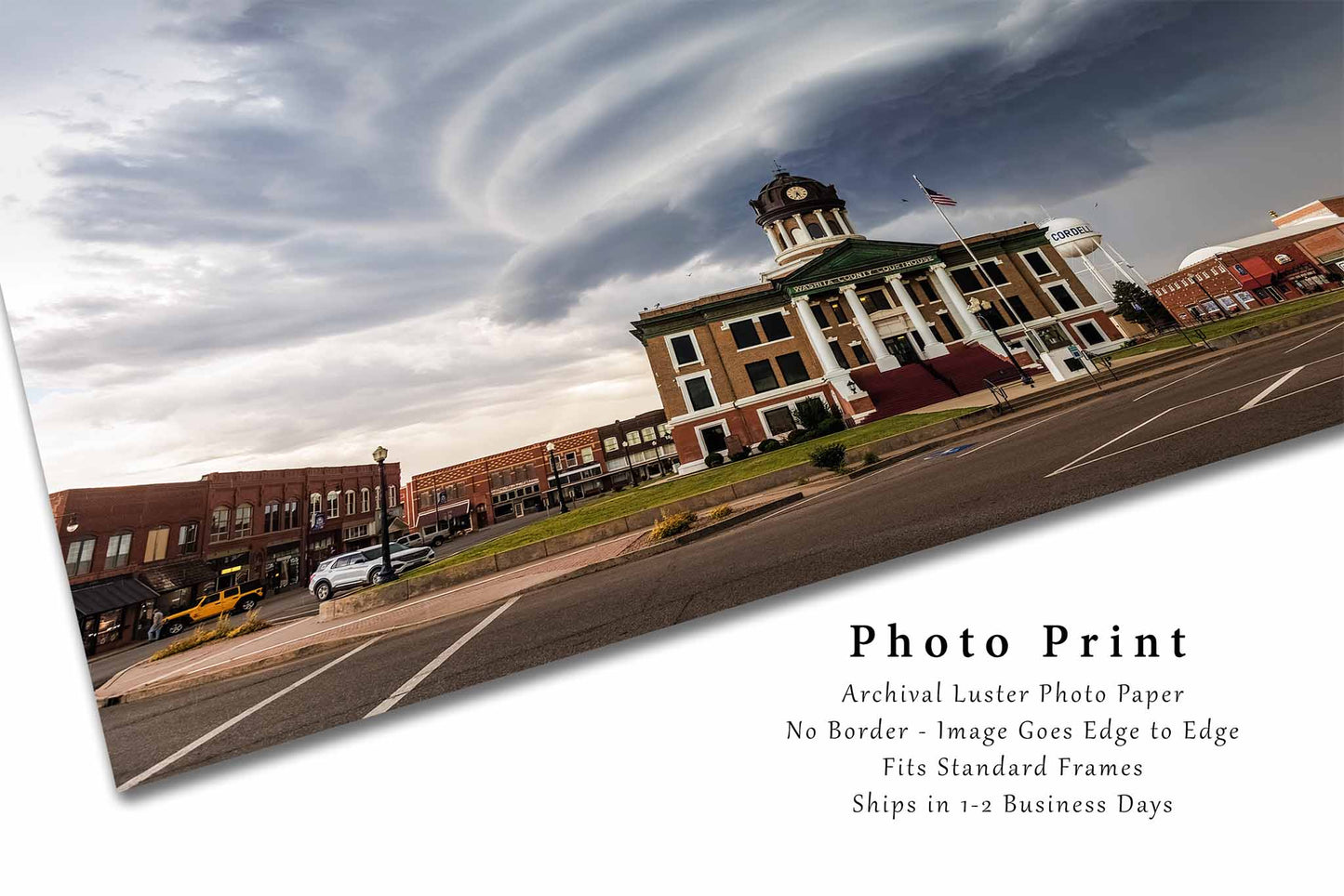 Storm Photography Print (Unframed) Supercell Thunderstorm Over Courthouse in Oklahoma | Town Square Wall Art Weather Decor