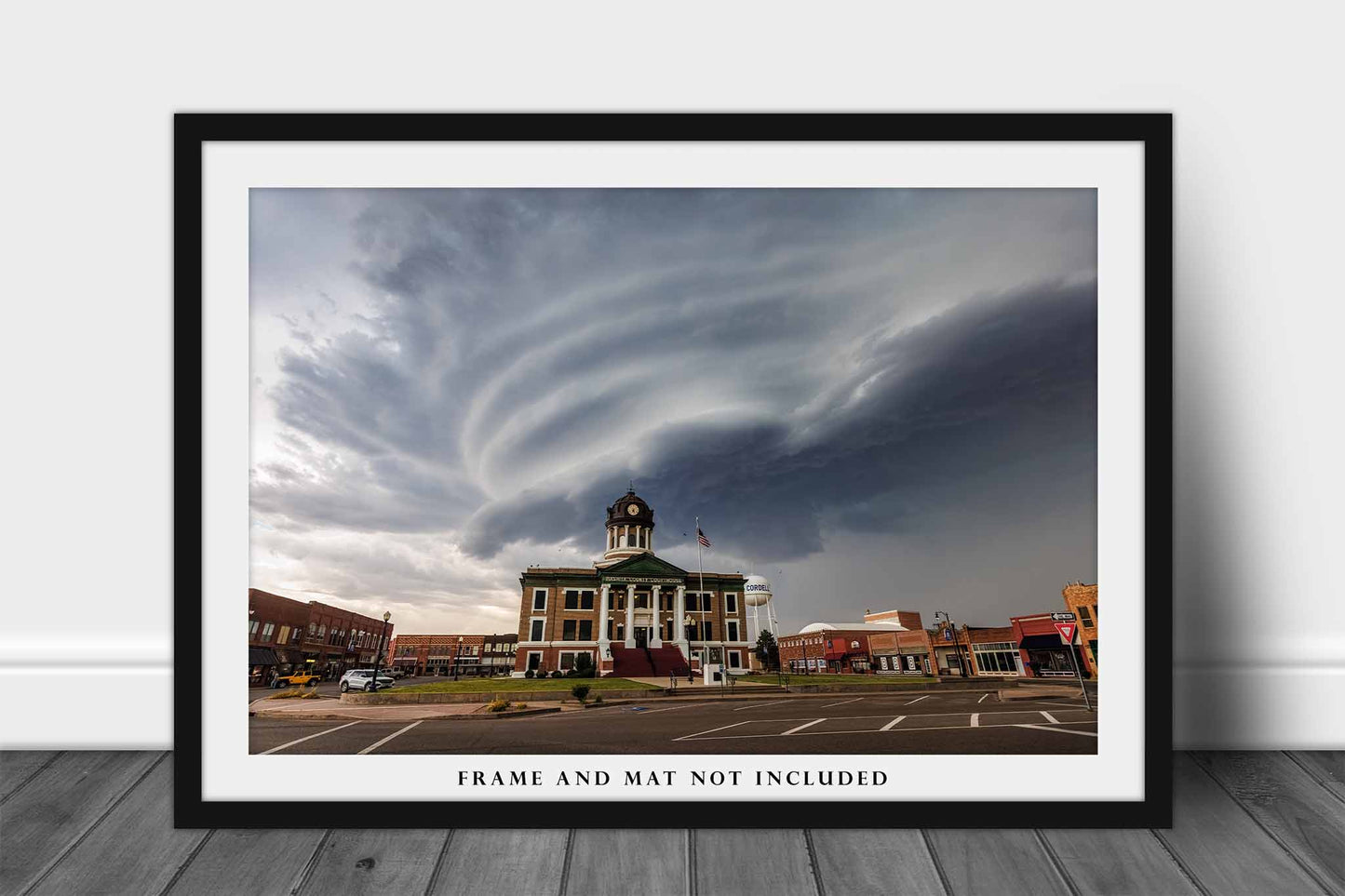 Storm Photography Print (Unframed) Supercell Thunderstorm Over Courthouse in Oklahoma | Town Square Wall Art Weather Decor