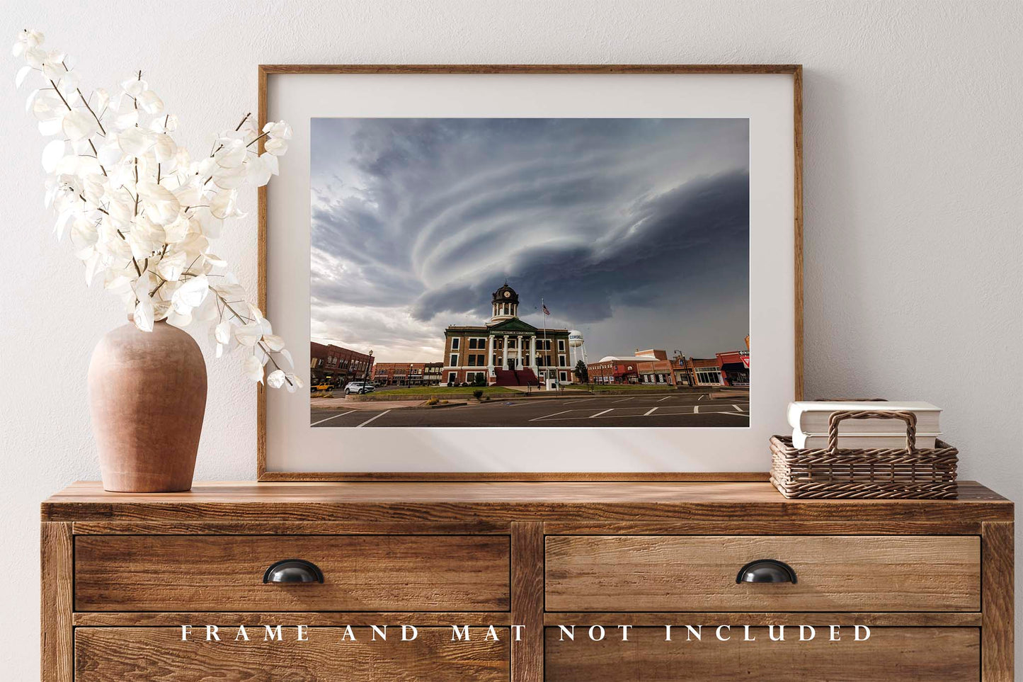 Storm Photography Print (Unframed) Supercell Thunderstorm Over Courthouse in Oklahoma | Town Square Wall Art Weather Decor