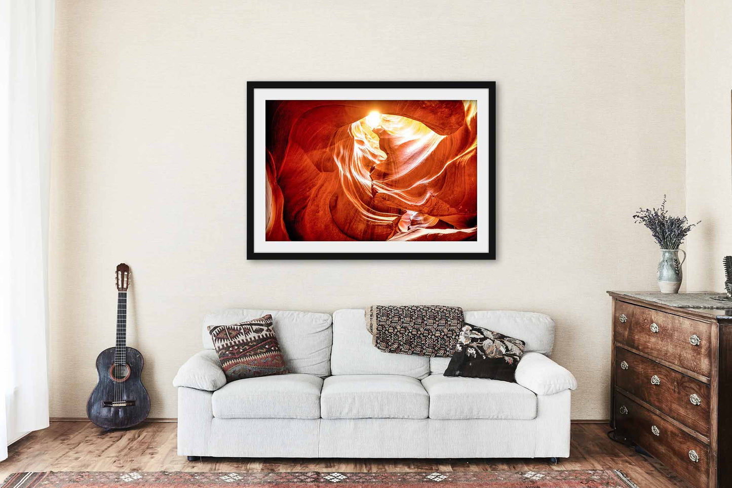 Framed Antelope Canyon Print (Ready to Hang) Picture of Sunlight Shining in Opening of Slot Canyon in Arizona Desert Wall Art Southwestern Decor