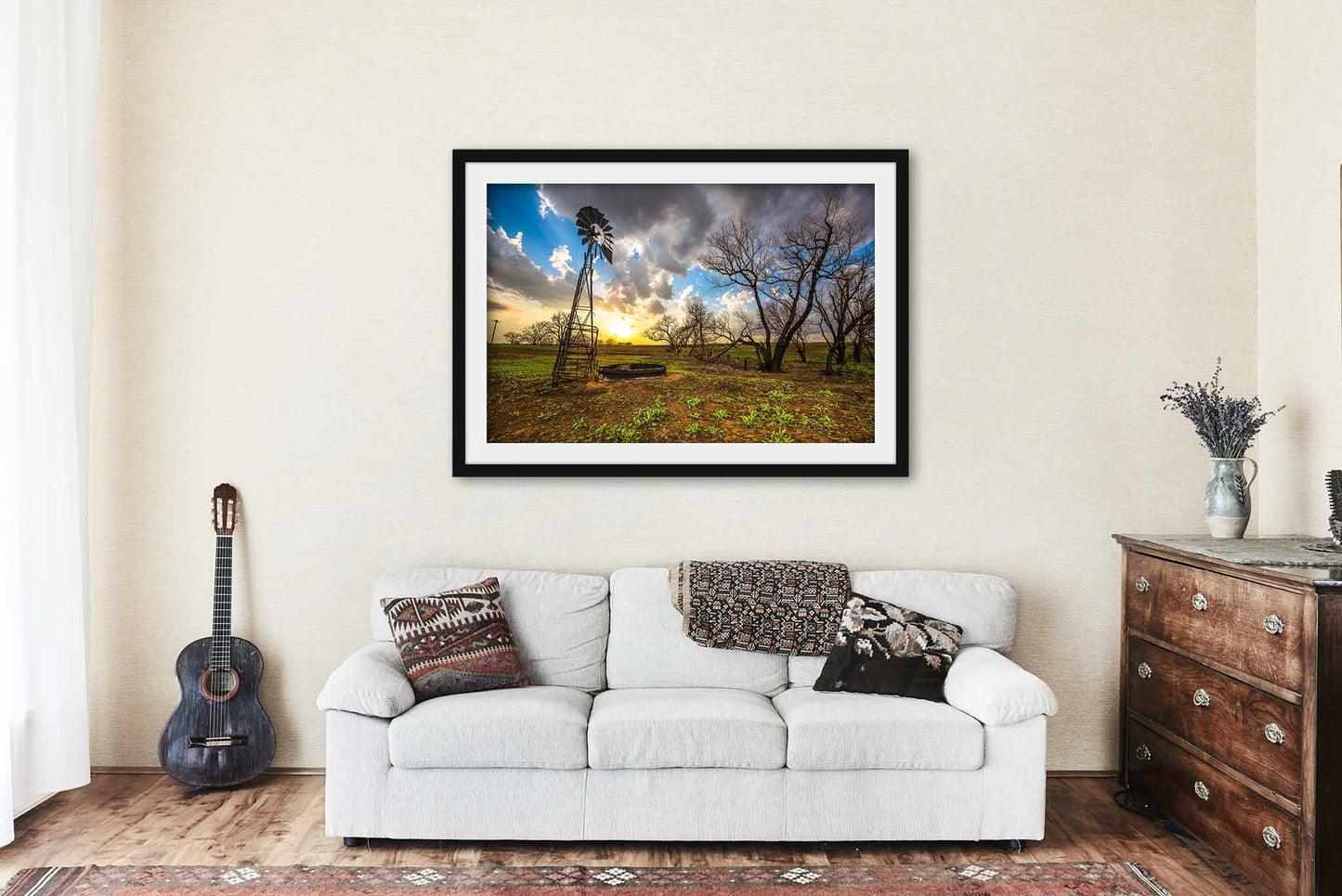 Country Framed and Matted Print | Windmill at Sunset Photo | Kansas Decor | Farm Photography | Farmhouse Wall Art | Ready to Hang