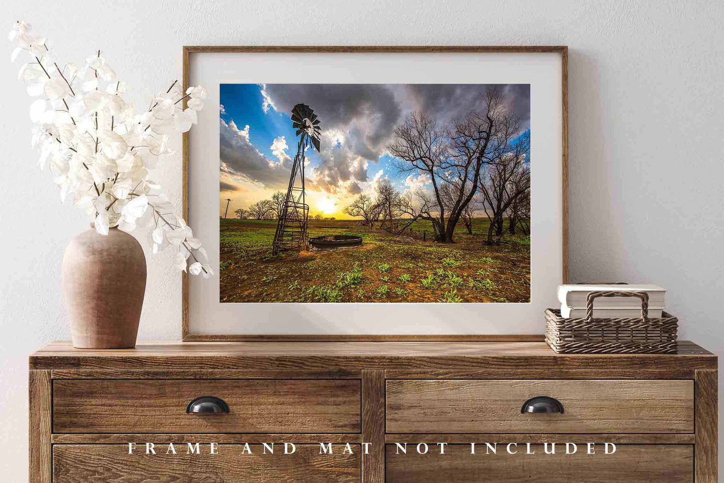 Country Photography Print | Windmill at Sunset Picture | Kansas Wall Art | Farm Photo | Farmhouse Decor | Not Framed