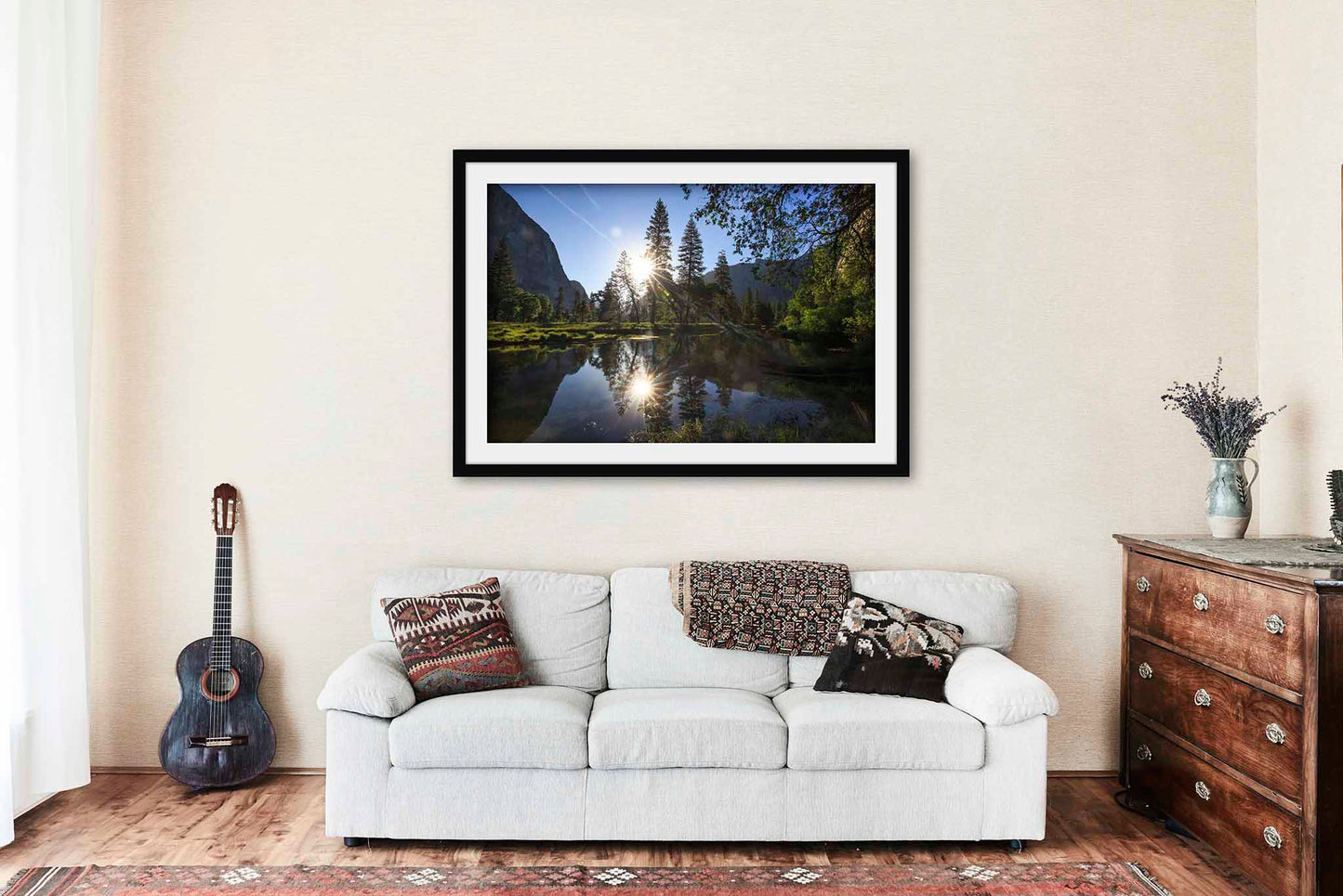 Yosemite National Park Framed and Matted Print | Sun Reflection Photo | Merced River Decor | California Landscape Photography | Nature Wall Art | Ready to Hang