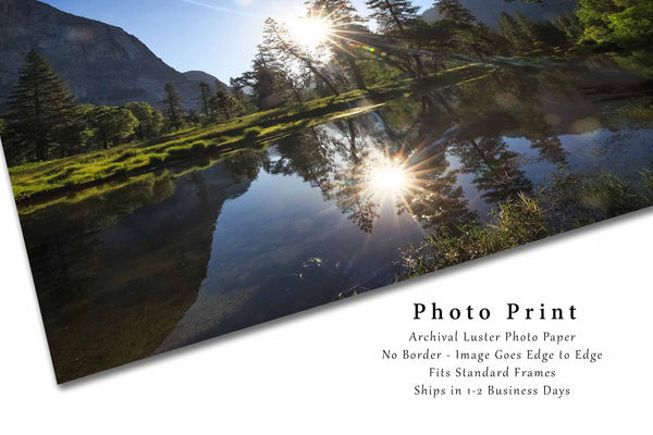 Sierra-Nevada Photography Print - Picture of Sun Reflection in Merced River in Yosemite National Park California - Western Photo Decor