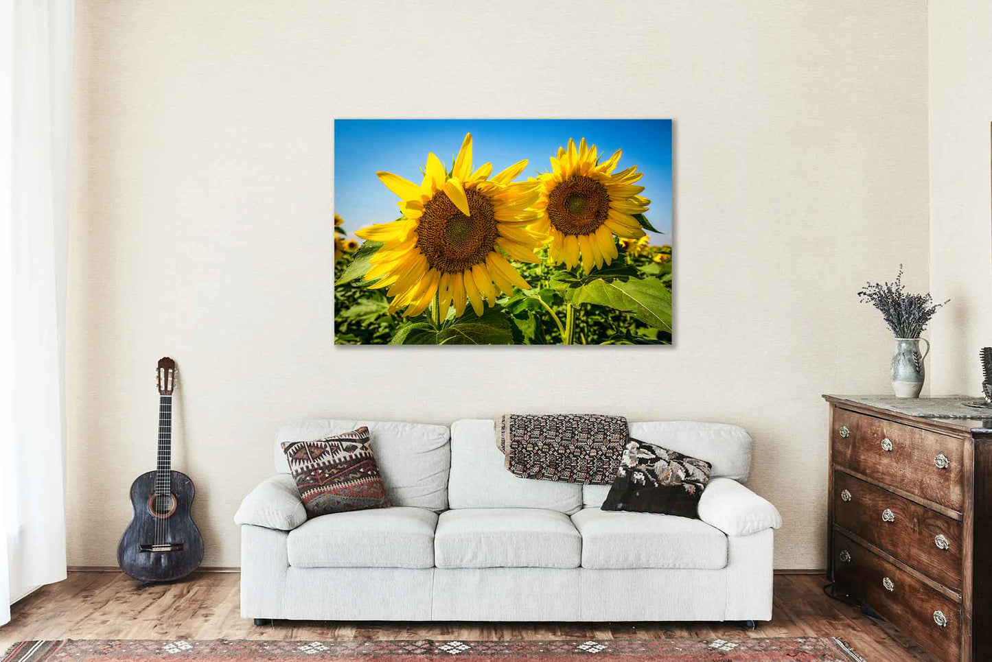 Country Metal Print (Ready to Hang) Photo of Two Sunflowers on Autumn Day in Kansas Farm Wall Art Botanical Decor